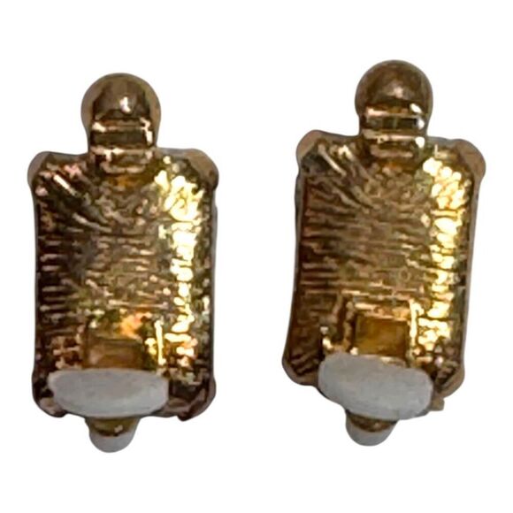 Vintage Gold-Tone Rectangular Crystal Stud Earrings Prom Formal Clear Gem Accent - Picture 4 of 5